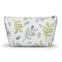 Watercolor Tossed Leaves Accessory Pouch w T-bottom in Aqua